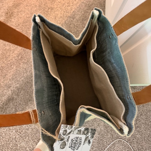 Small Acts Change The World Bags Stylish green, white & tan Farmer Market Tote - Picture 2 of 6